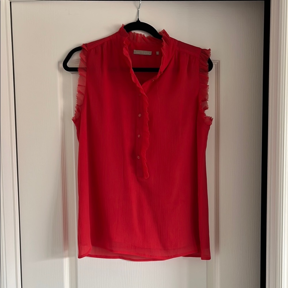 Women’s Pink High Neck Sleeveless Ruffle Blouse